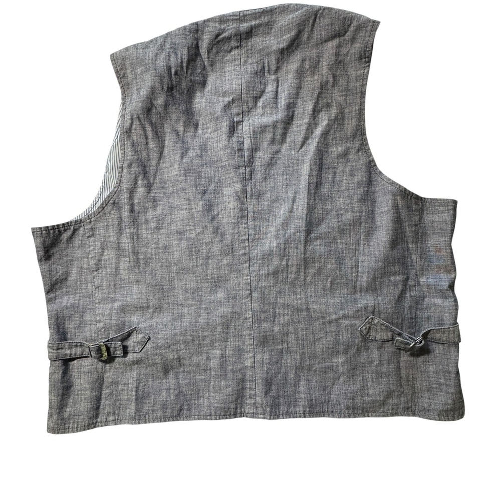 Lands End Canvas Vest Mens XL Blue Excellent Pinstripe Cotton Workwear Vest - Picture 2 of 14
